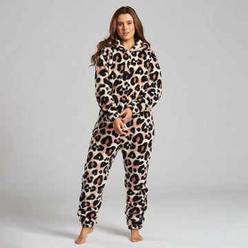 Women's Leopard Print Fleece Onesie 02