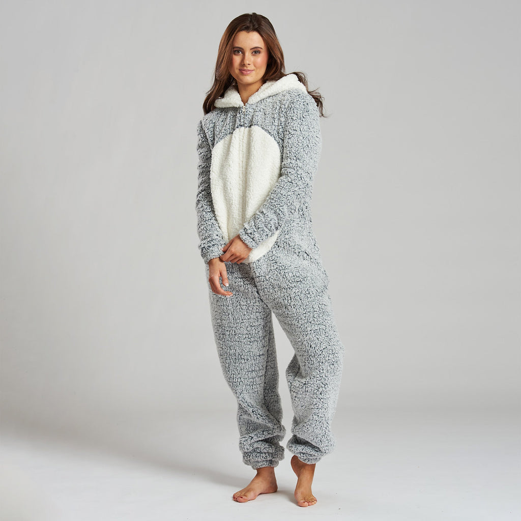 Plaid onesie with fur hood clearance