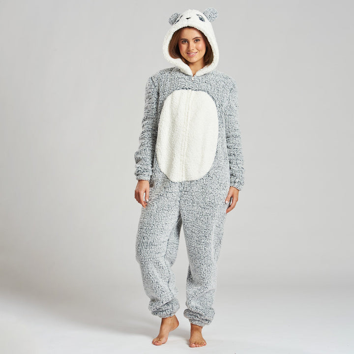 Women's Grey Panda Fleece Onesie 02