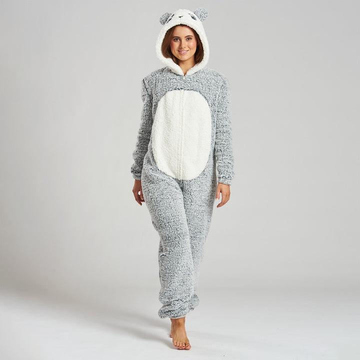 Women's Grey Panda Fleece Onesie 04