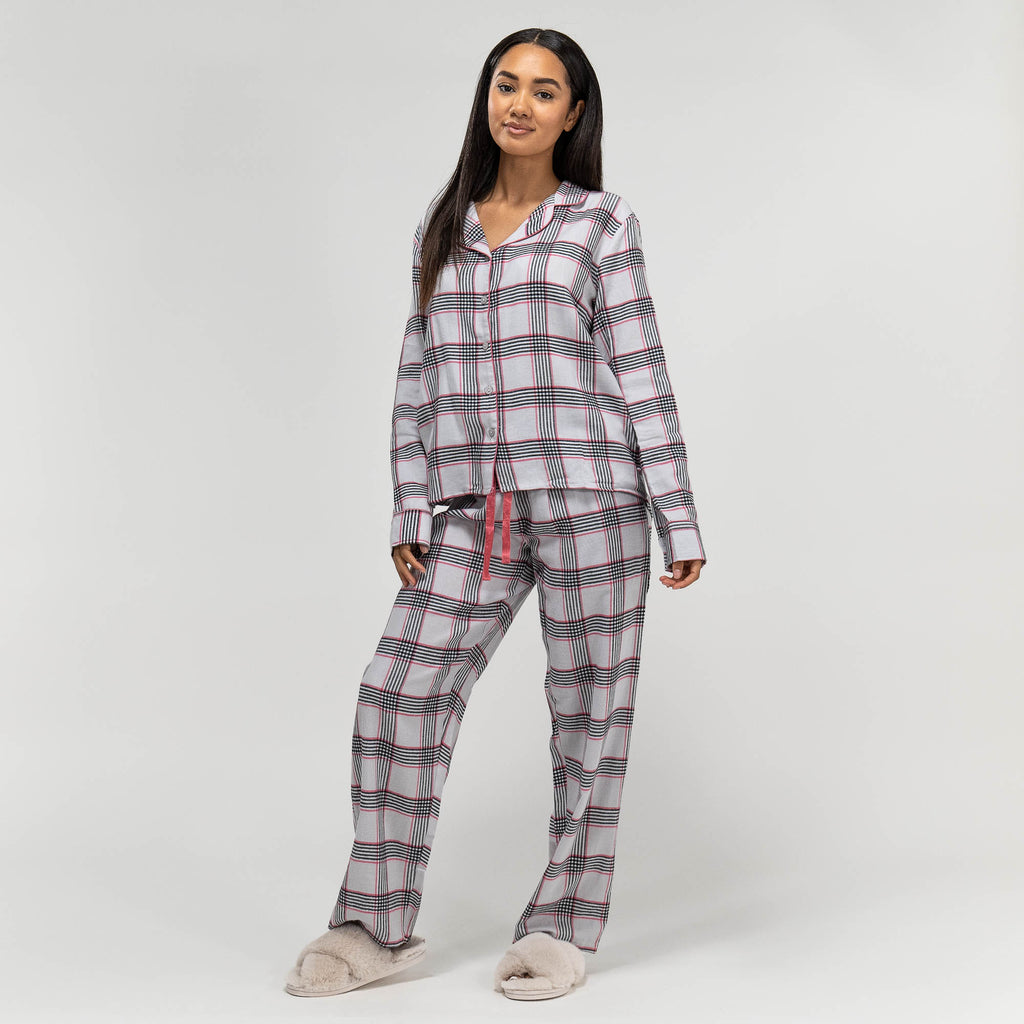 Women's Pink Check Cotton Pyjamas 05
