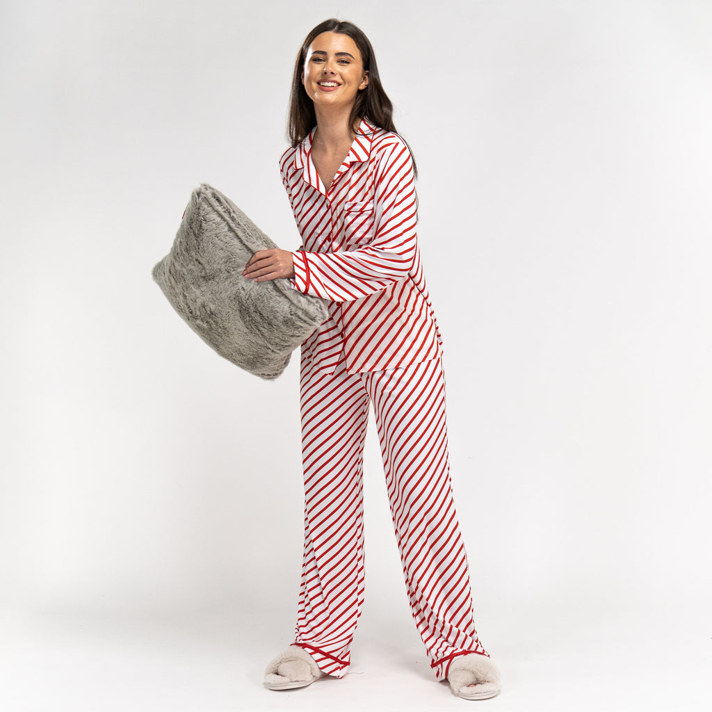 Women's Red Candy Cane Stripe Christmas Pyjamas 03