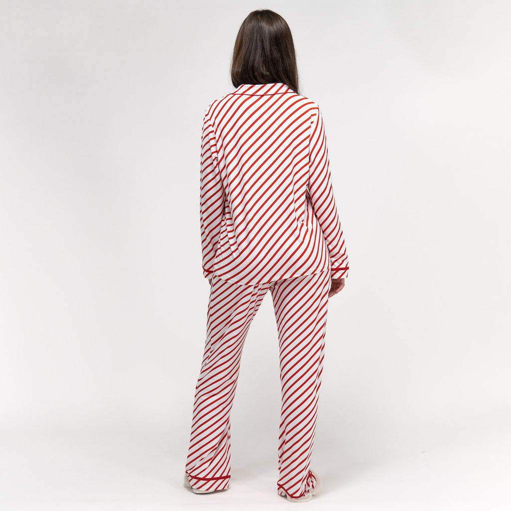 Women's Red Candy Cane Stripe Christmas Pyjamas 05