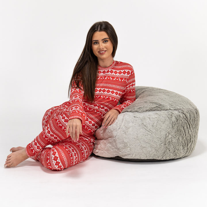 Women s Red Fairisle Jersey Christmas Pyjamas Long Sleeve Legging Set Size S L Red Big Bertha Original UK