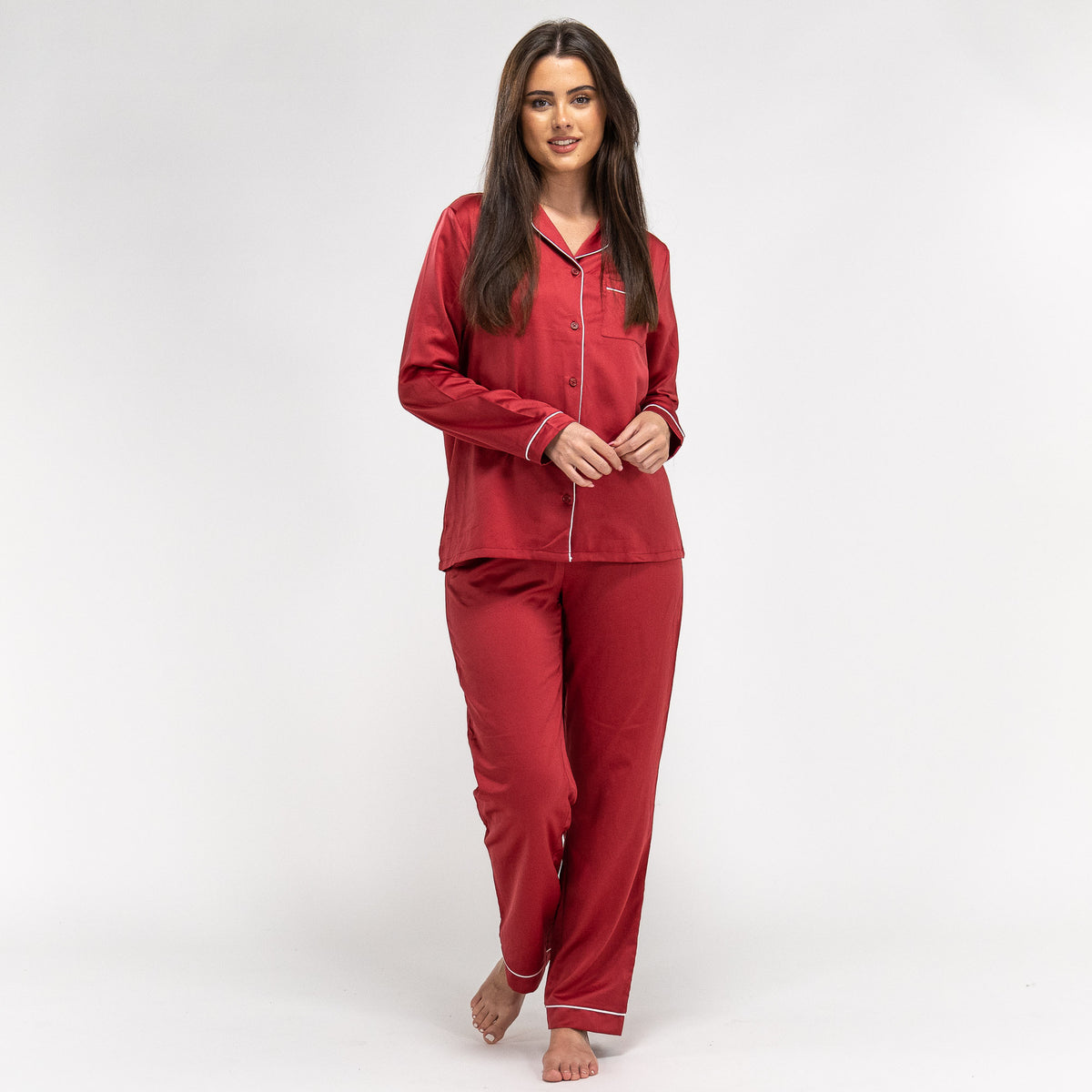 Red pajamas with white piping outlet