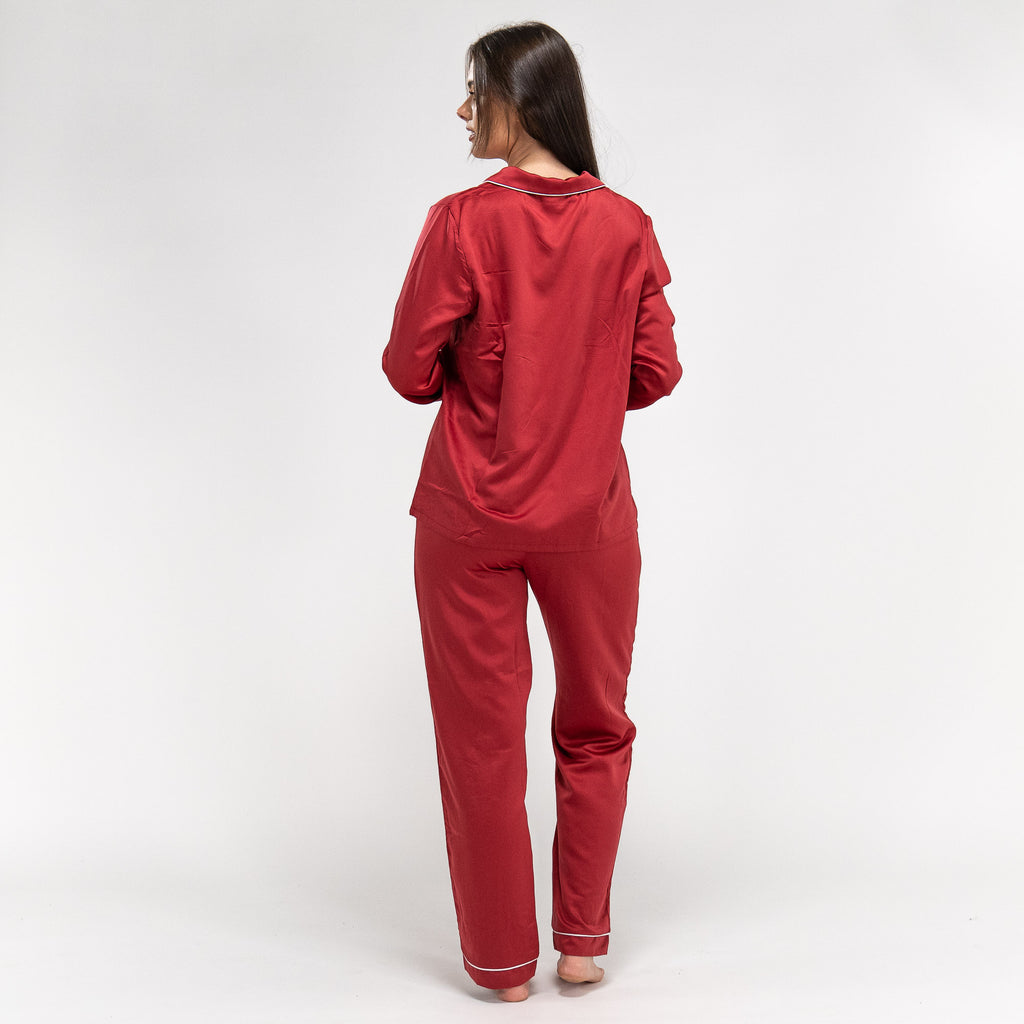 Women's Red Satin Trouser Pyjamas 05