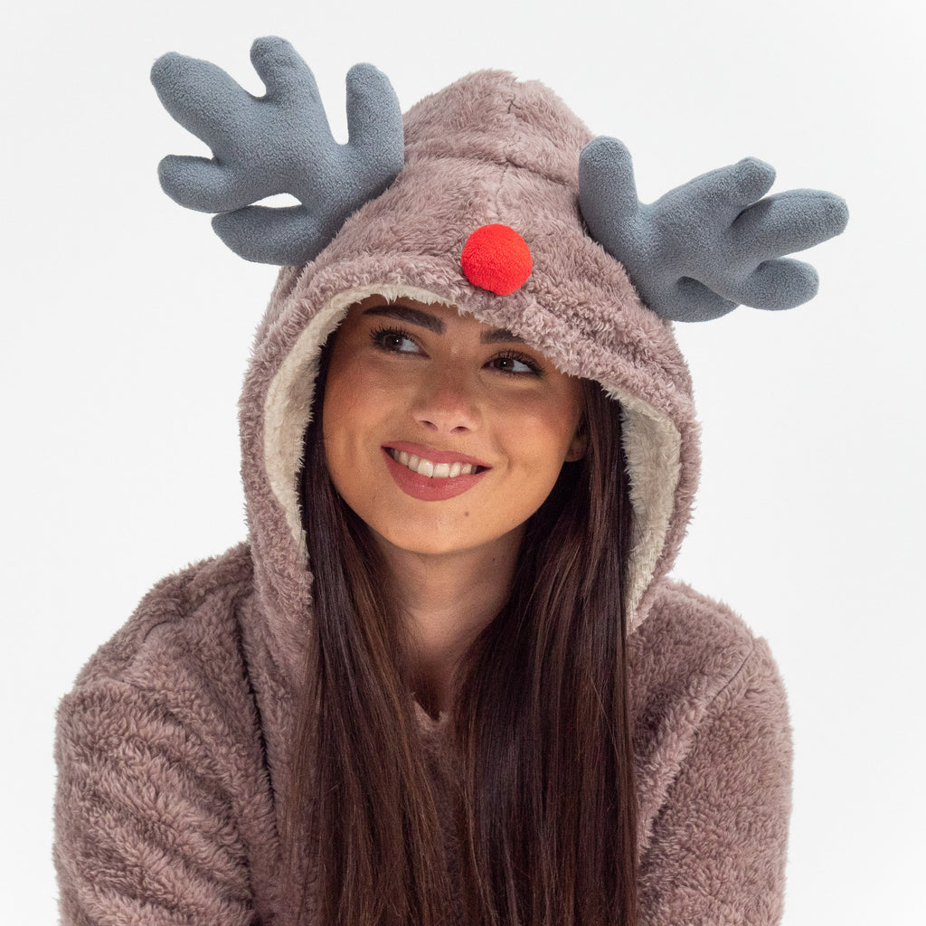 Women's Reindeer Animal Fleece Onesie 02