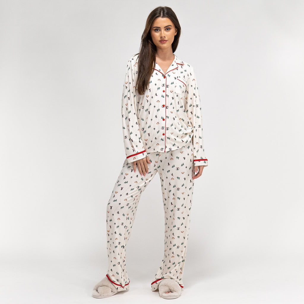 Women's Ski Scene Jersey Christmas Pyjamas 01
