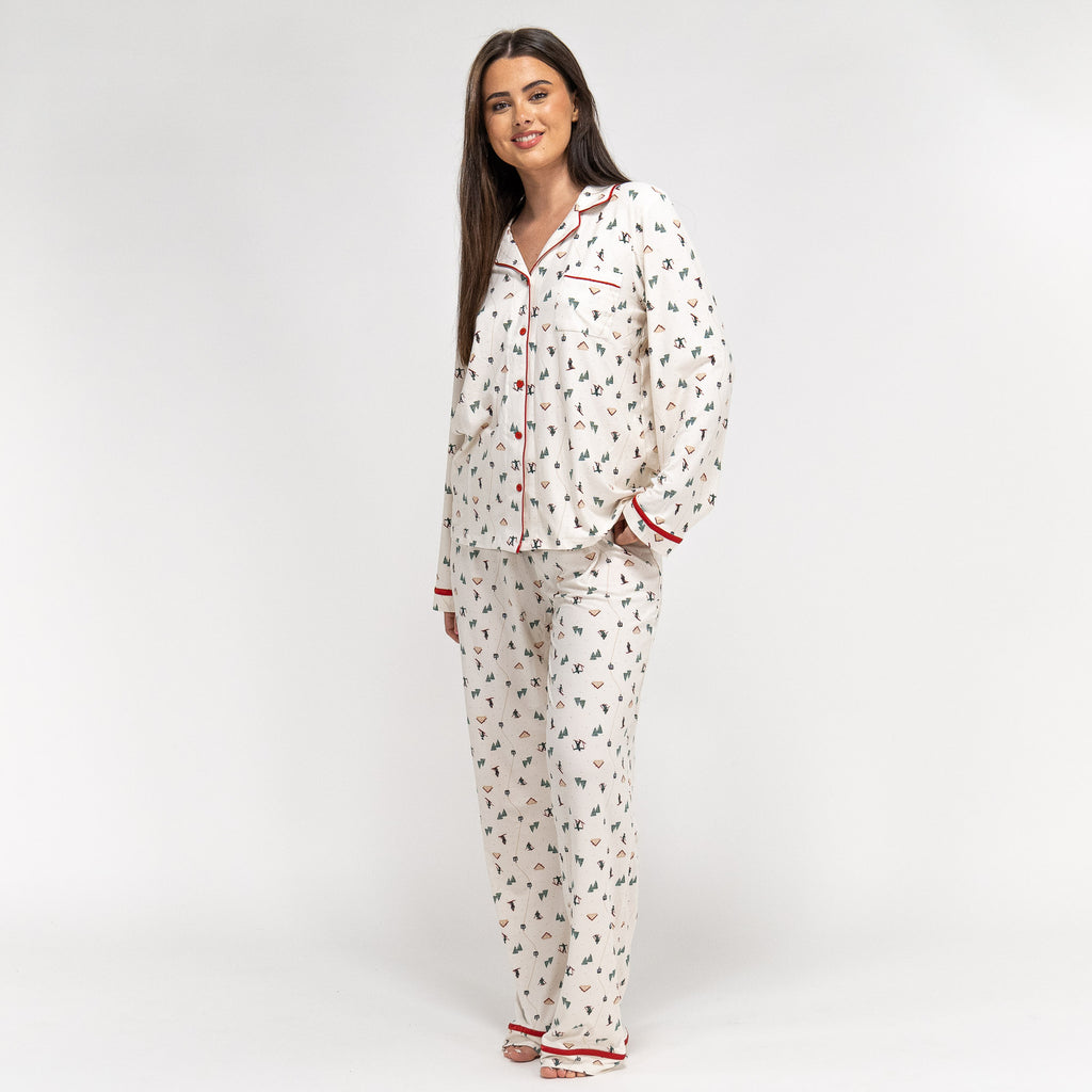 Women's Ski Scene Jersey Christmas Pyjamas 02