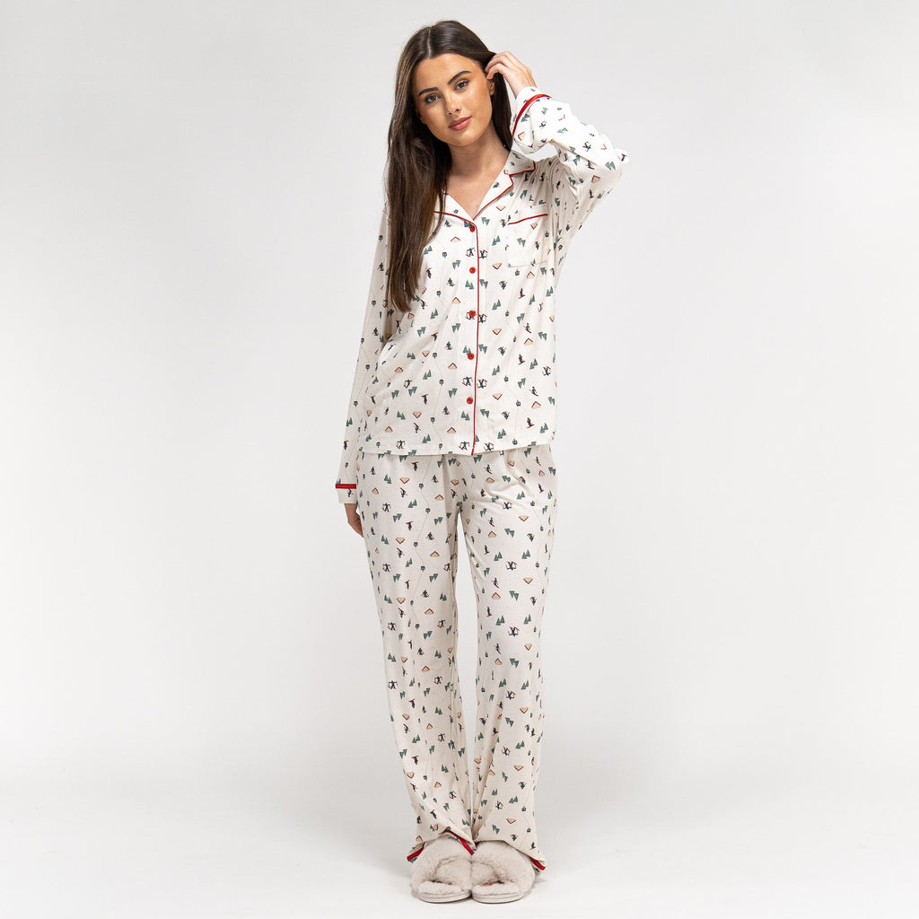 Women's Ski Scene Jersey Christmas Pyjamas 03