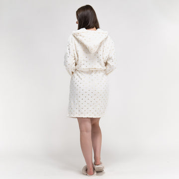 Women's Cream and Gold Star Print Fleece Robe 06