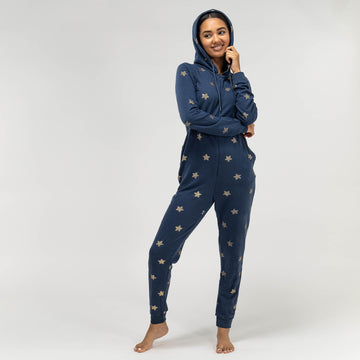 Women's Navy and Gold Star Printed Jersey Onesie 02