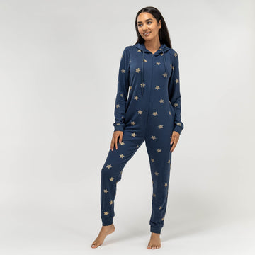 Women's Navy and Gold Star Printed Jersey Onesie 03