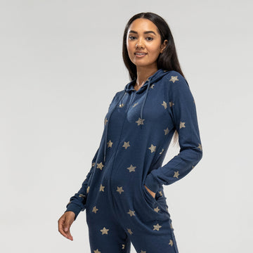Women's Navy and Gold Star Printed Jersey Onesie 05