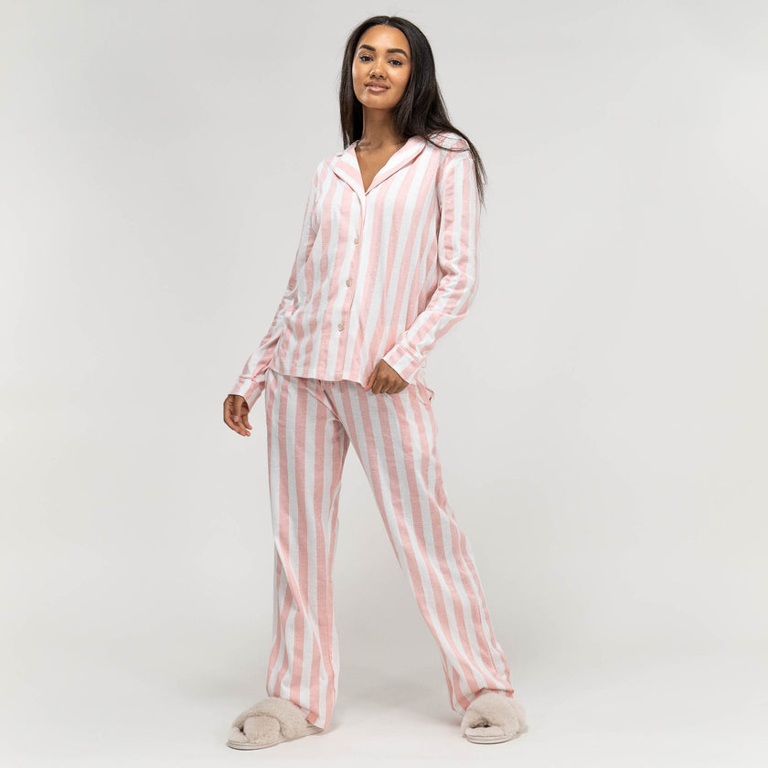 Women s Stripe Jersey Pyjamas Long Sleeve Trouser Set Size XS L