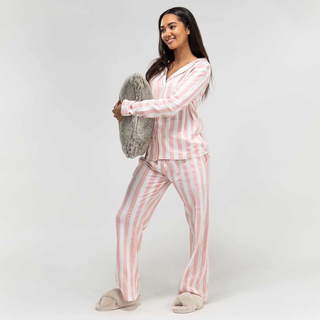 Women's Pink Stripe Jersey Pyjamas 04