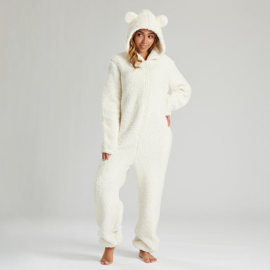 Women's Cream Teddy Borg Fleece Onesie 03