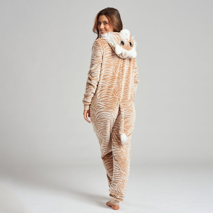 Women s Tiger Animal Hooded Fleece Onesie Size S XL Big Bertha Original UK